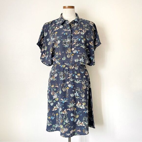 Tory Burch Blue Printed Shirt Dress Size Small 100% Silk preowned - Picture 1 of 6